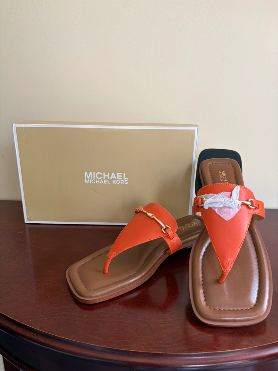 Michael Kors Lena Thong Sandals - Orange Punch - Size 6