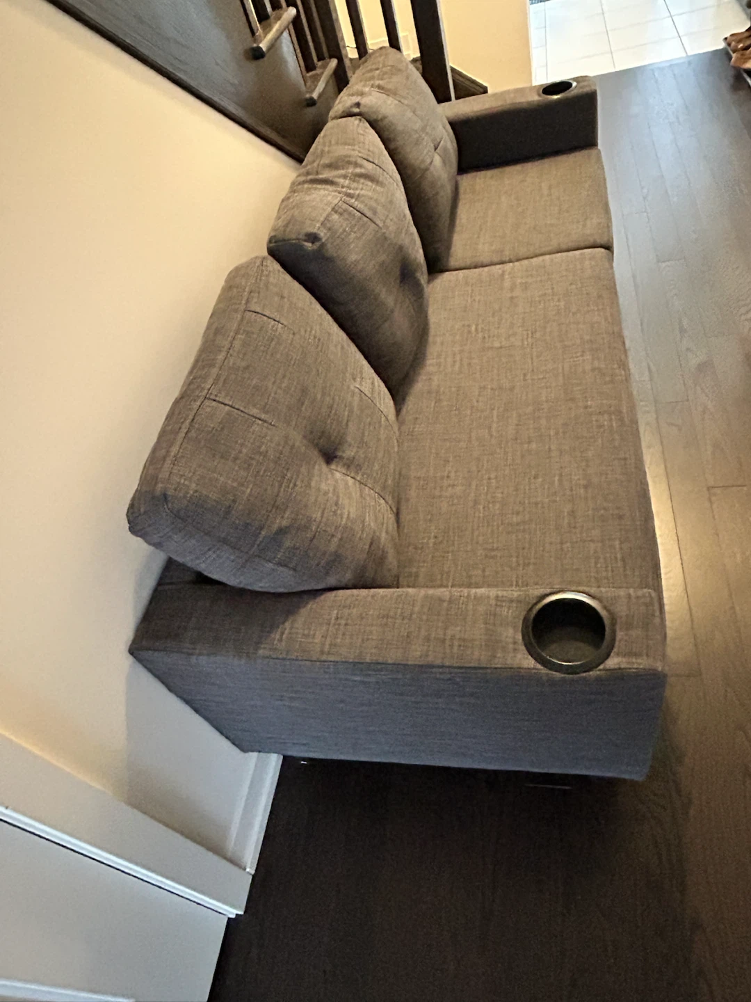 Grey sofa with cup holders - photo 2