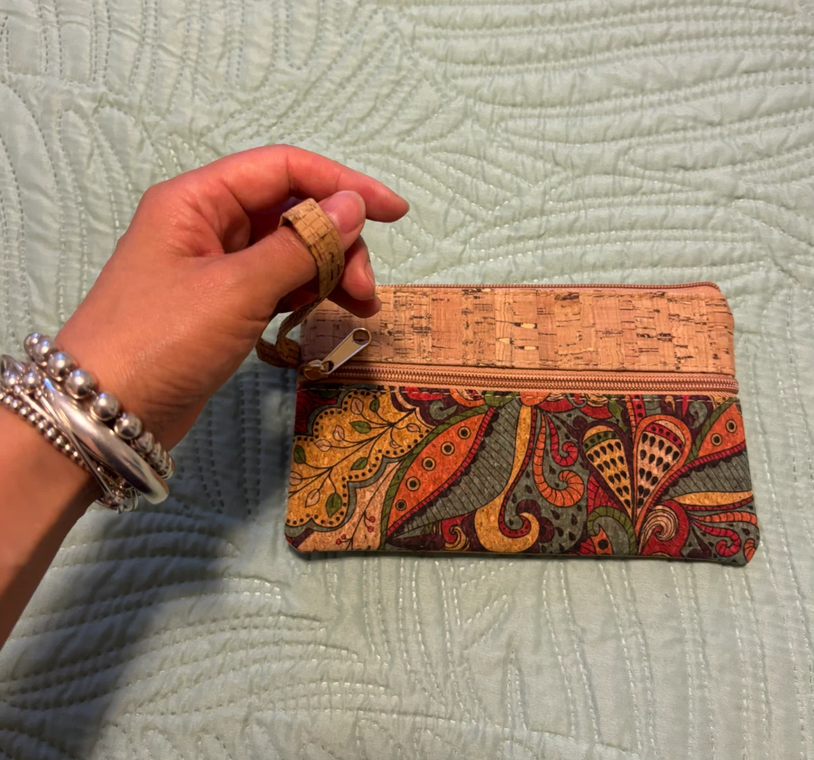 Cork Wristlet Pouch with Paisley Design! So unique!🥰