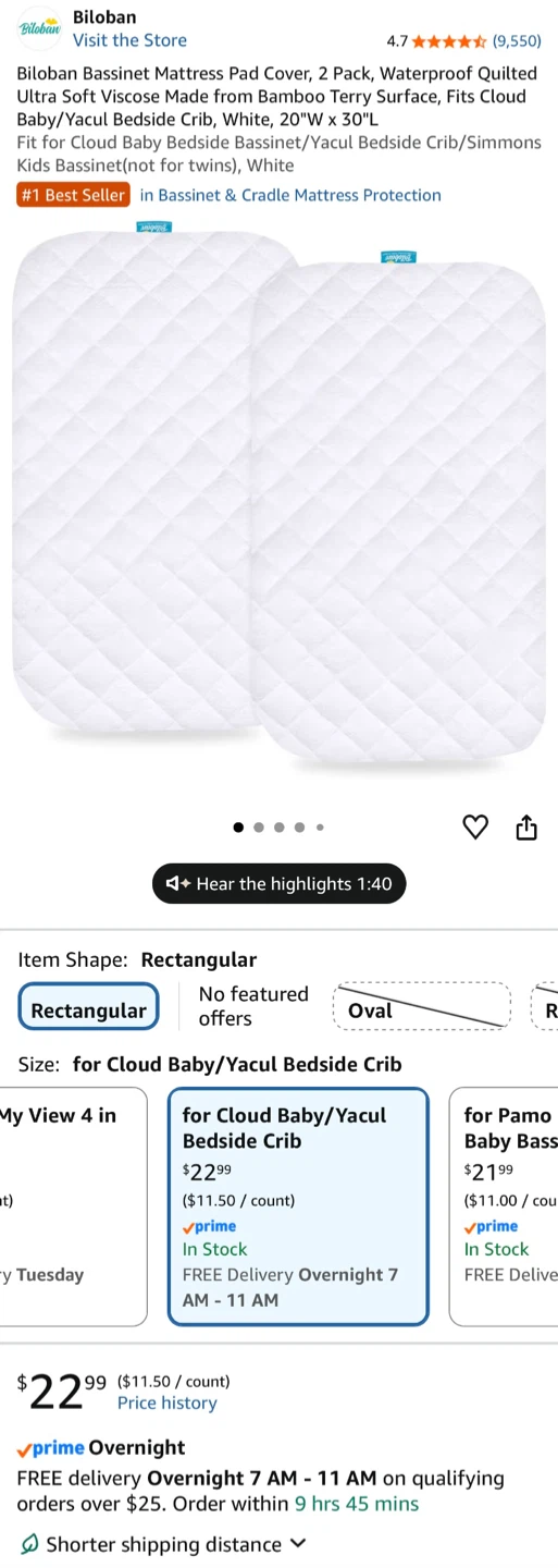 Baby bedside bassinet + matress + 2 waterproof sheets - photo 2