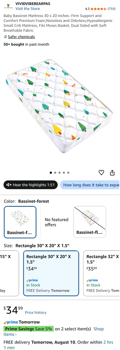 Baby bedside bassinet + matress + 2 waterproof sheets - photo 3