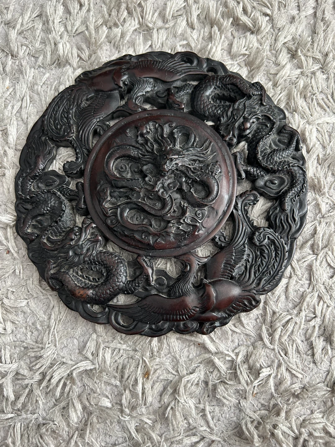 Carved Dragon and Phoenix Wall Plaque