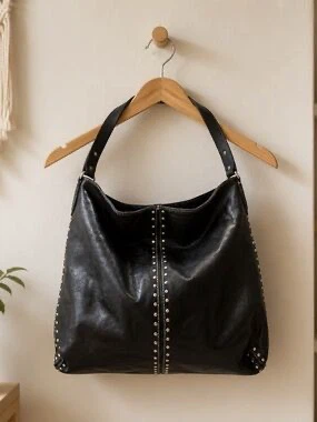 Michael Kors Black Leather Studded Hobo Bag