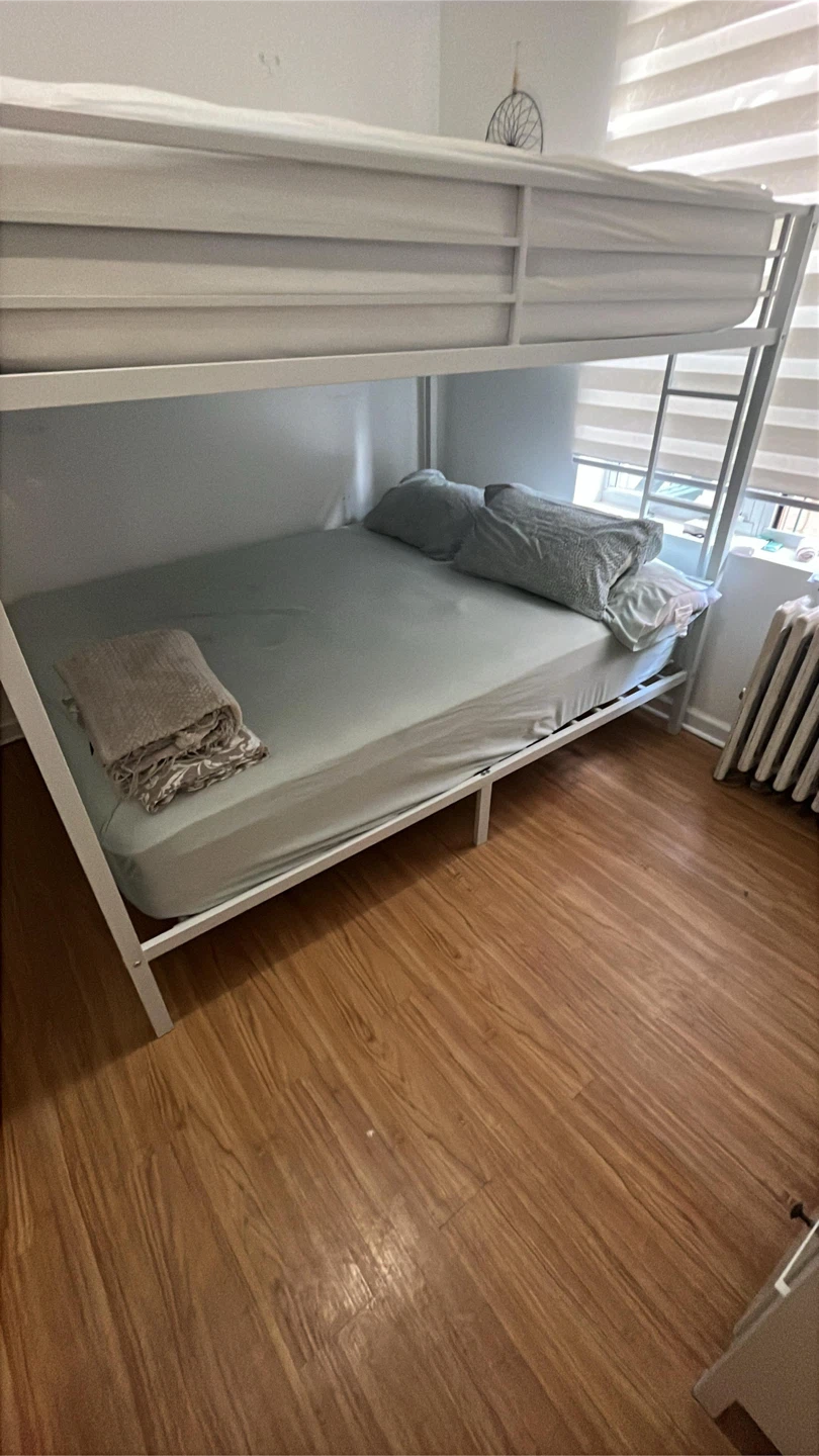 White Metal Twin Bunk Bed with Ladder