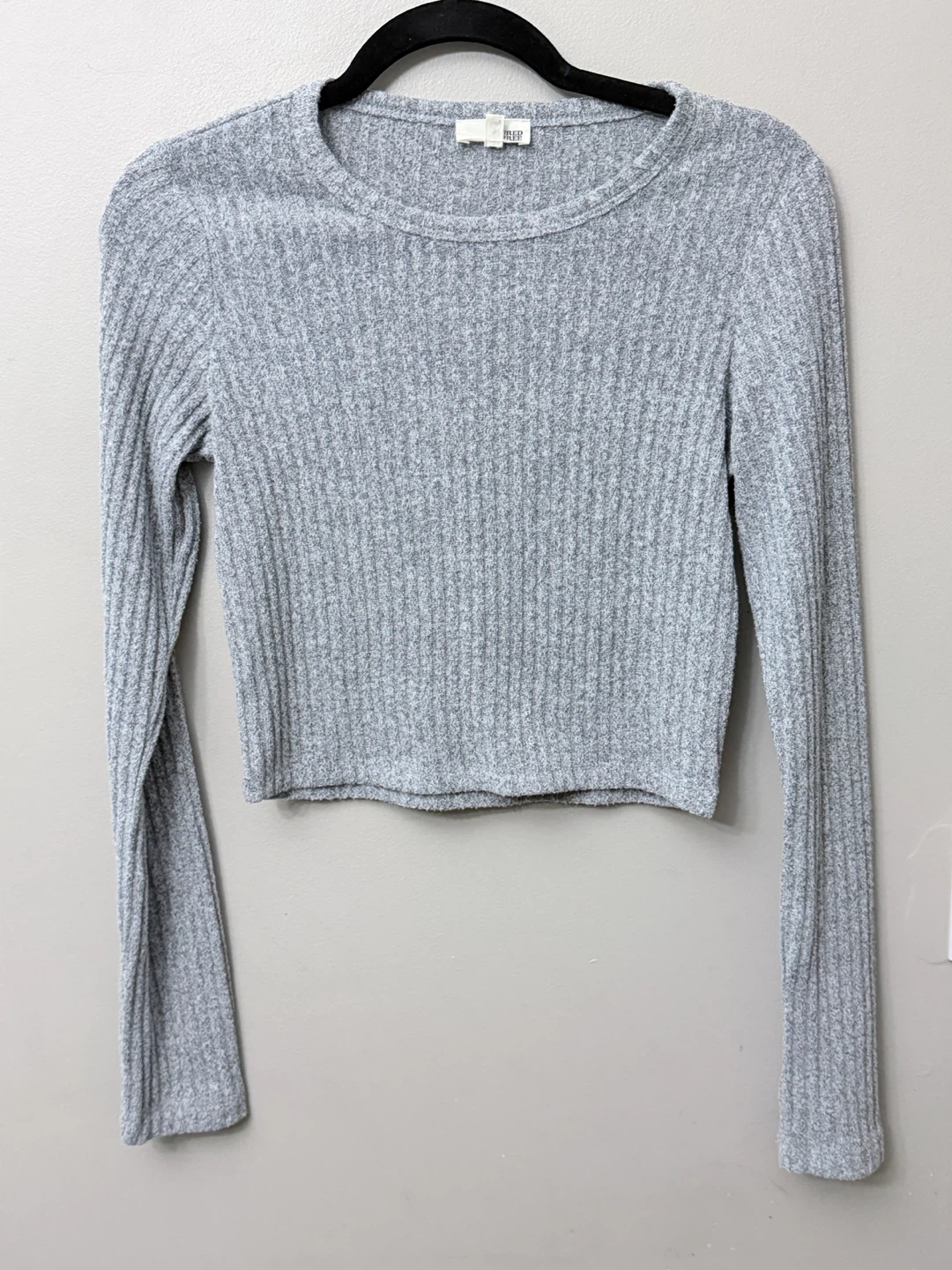 Wilfred Free Grey Ribbed Cropped Long Sleeve Shirt Size M - photo 2