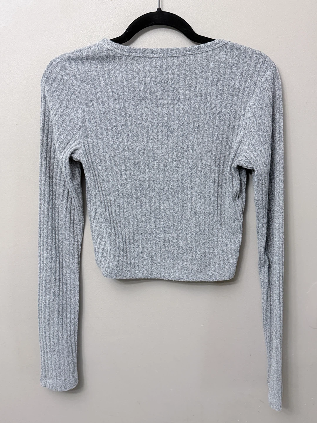 Wilfred Free Grey Ribbed Cropped Long Sleeve Shirt Size M - photo 4