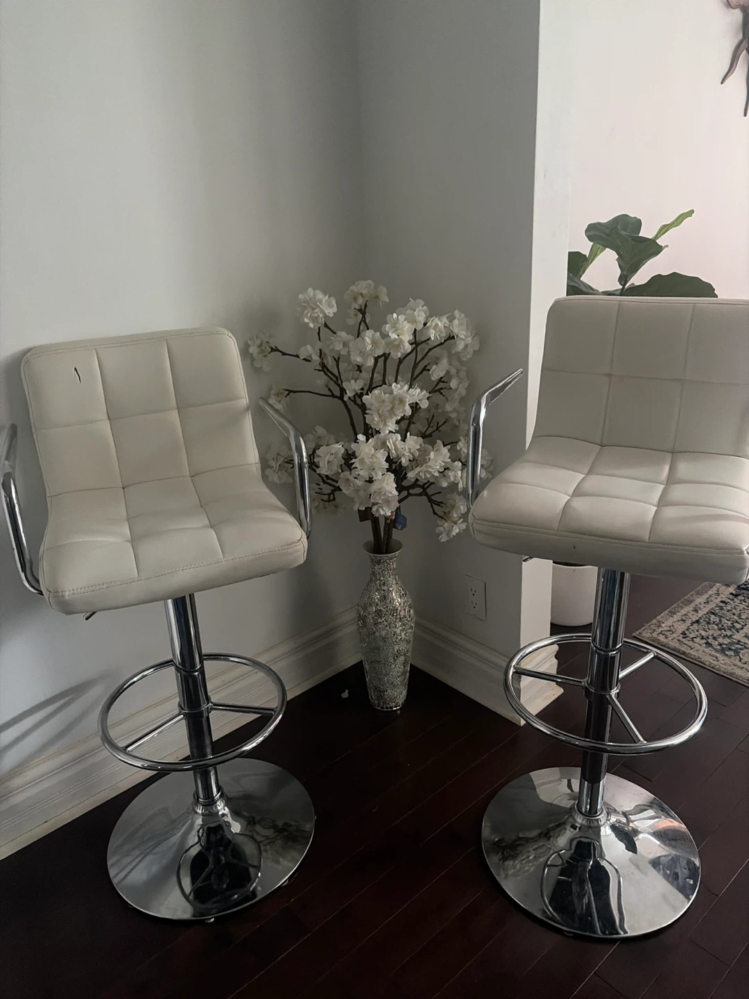 2 White Faux Leather Bar Stools