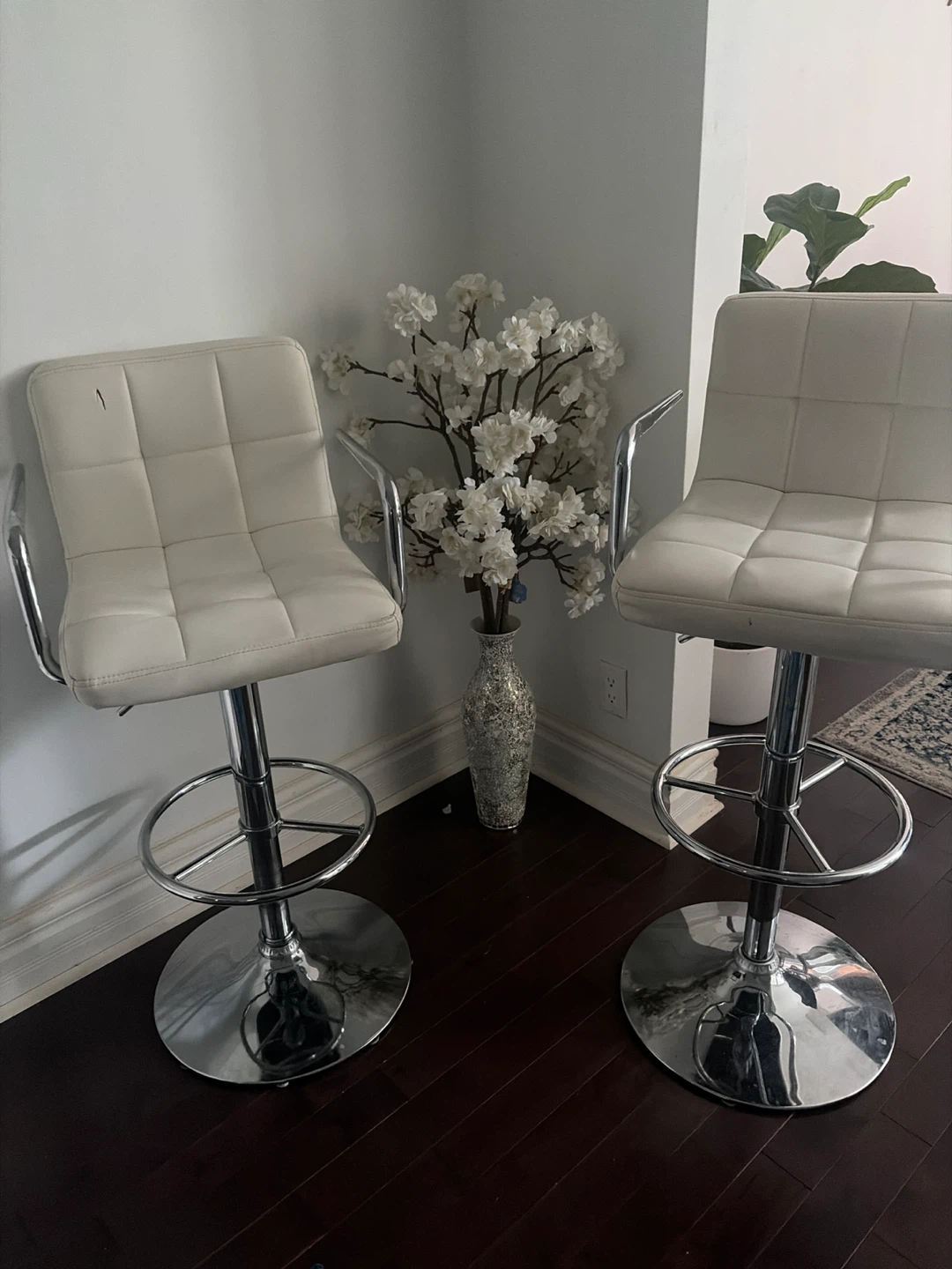 2 White Faux Leather Bar Stools - photo 2