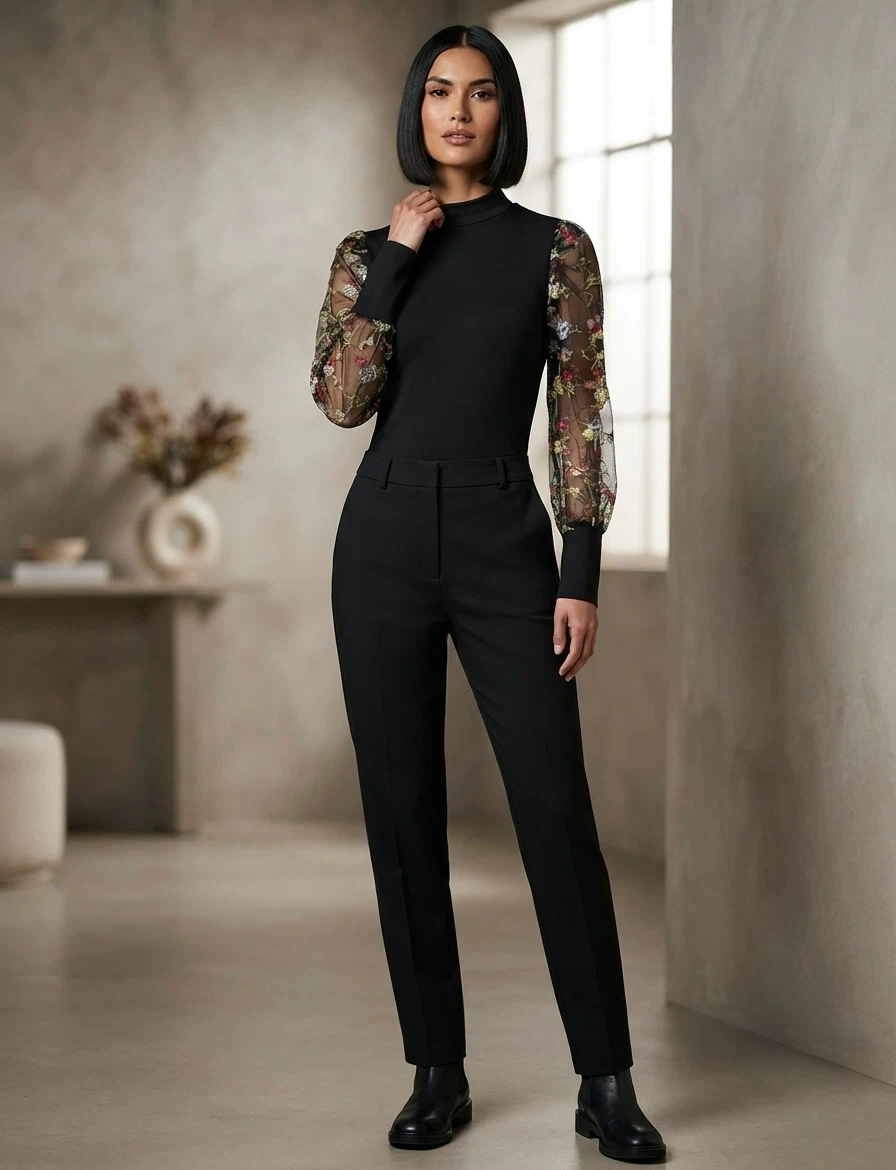 Black Top with Mesh Sleeves