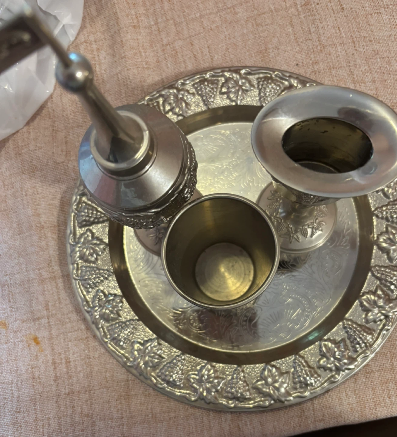 Silver Tone Kiddush Cup Set with Tray - photo 3