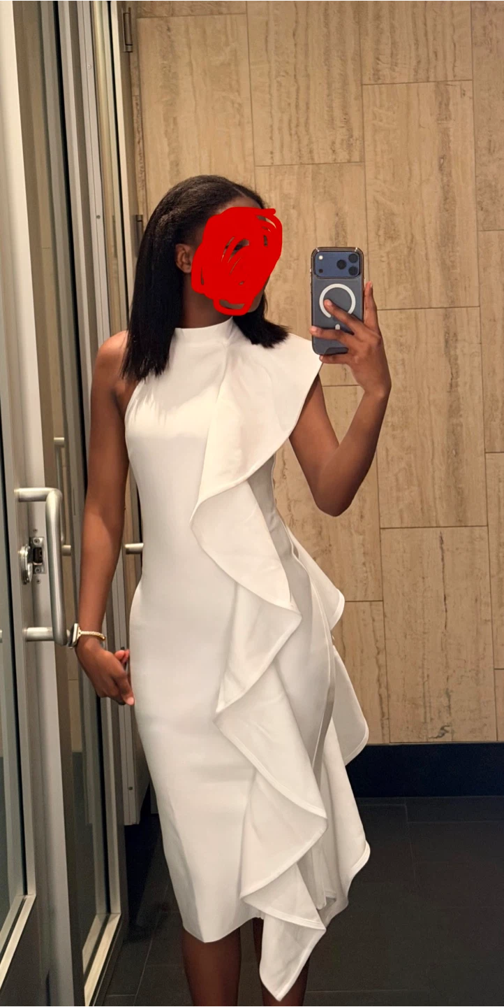 White Ruffle One-Shoulder bandage Midi Dress