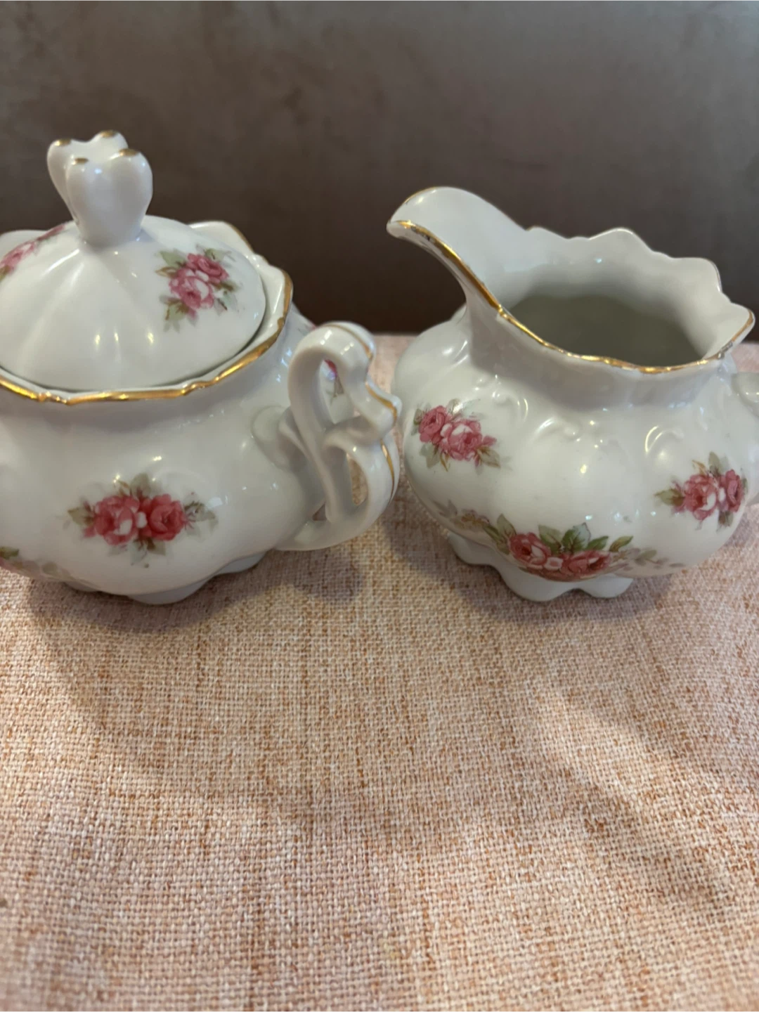 Vintage Porcelain Sugar Bowl and Creamer Set