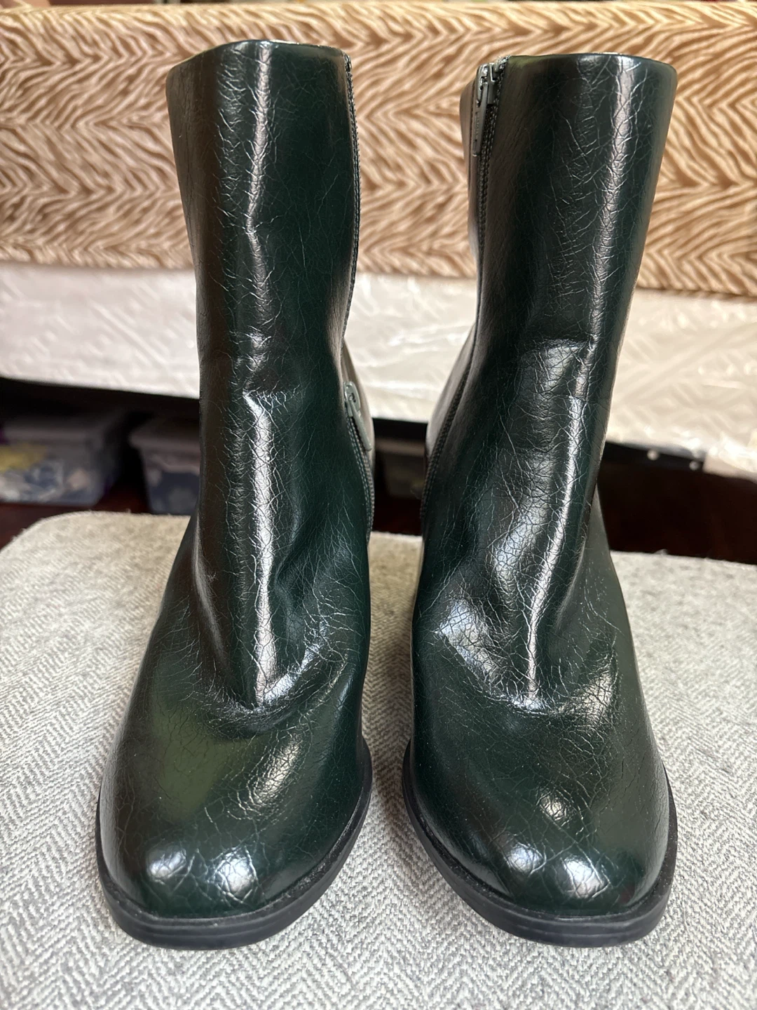 Women's Dark Green Faux Leather Heeled Boots