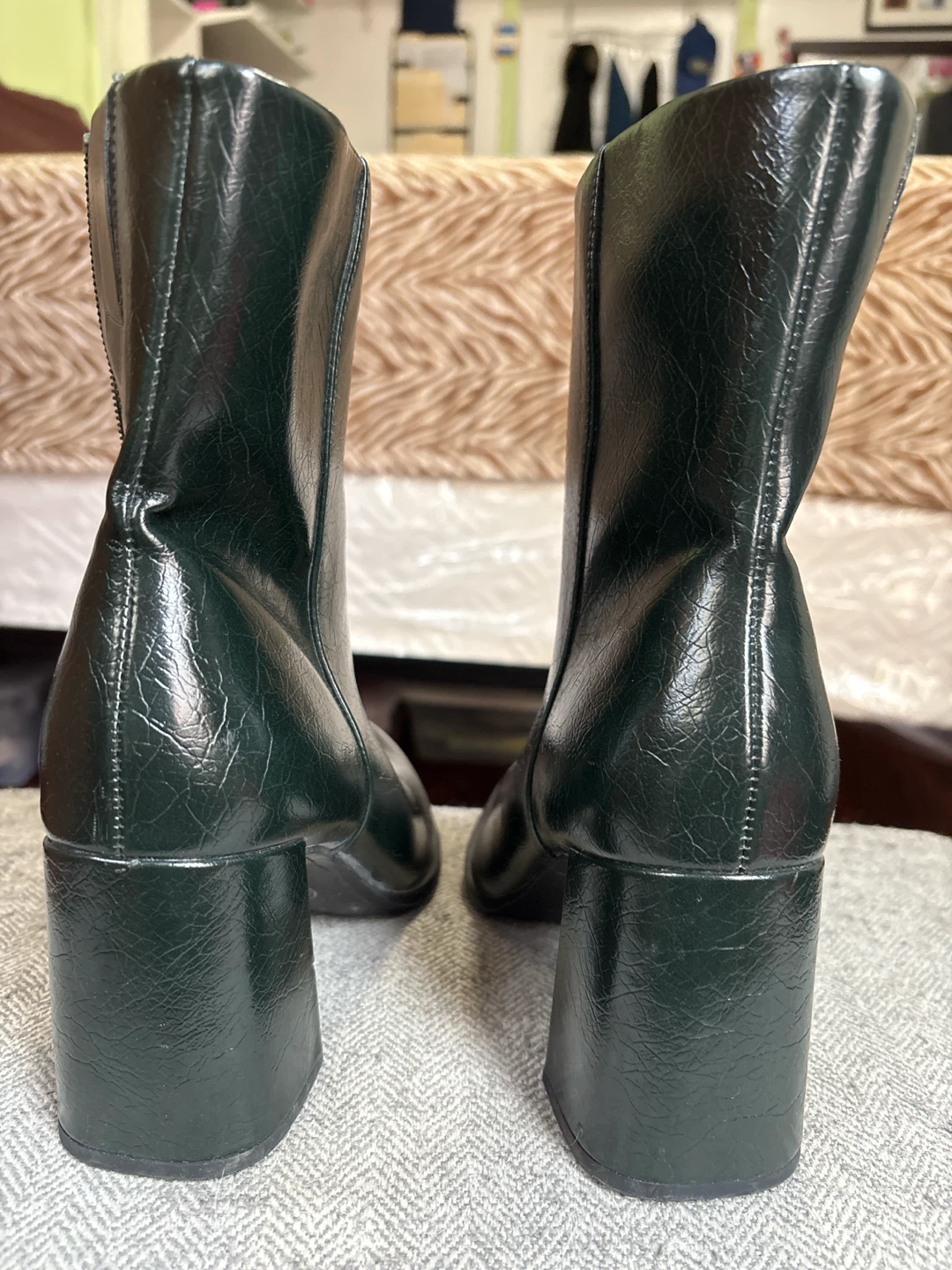 Women's Dark Green Faux Leather Heeled Boots - photo 2