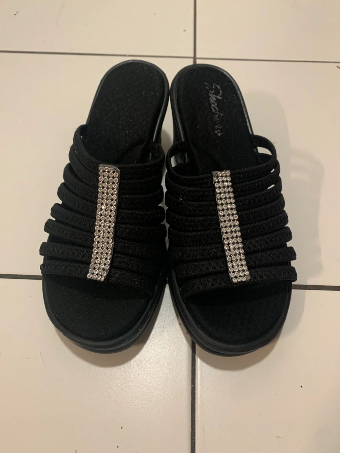 Skechers Black Wedge Sandals with Rhinestones - photo 2