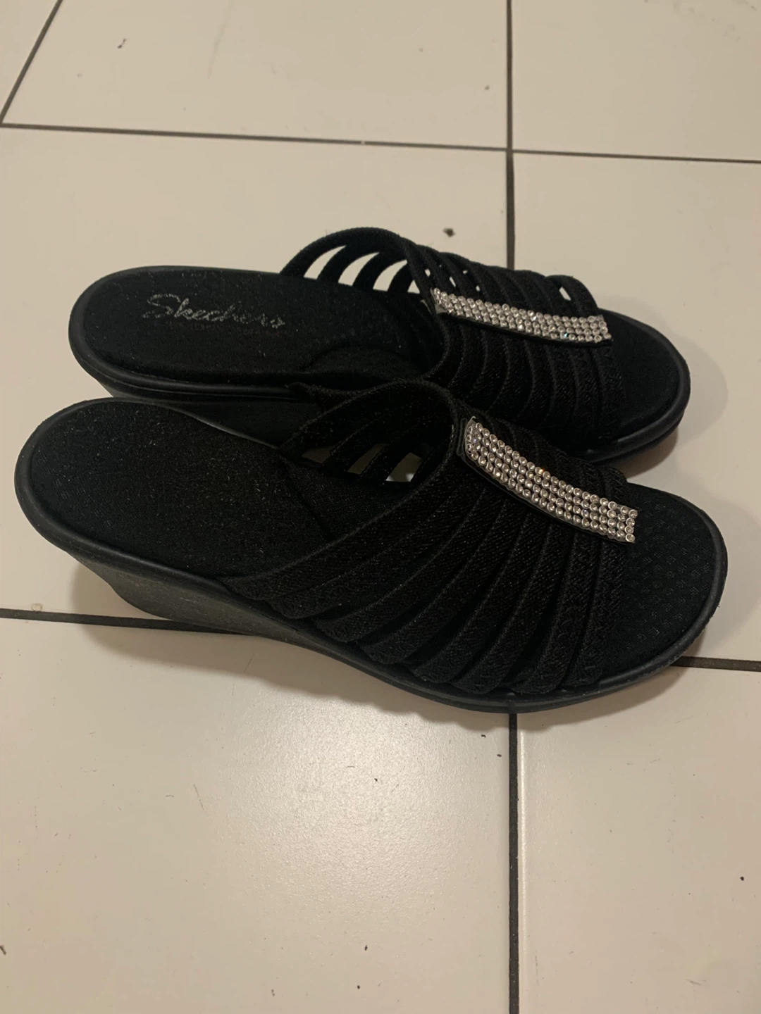 Skechers Black Wedge Sandals with Rhinestones - photo 3