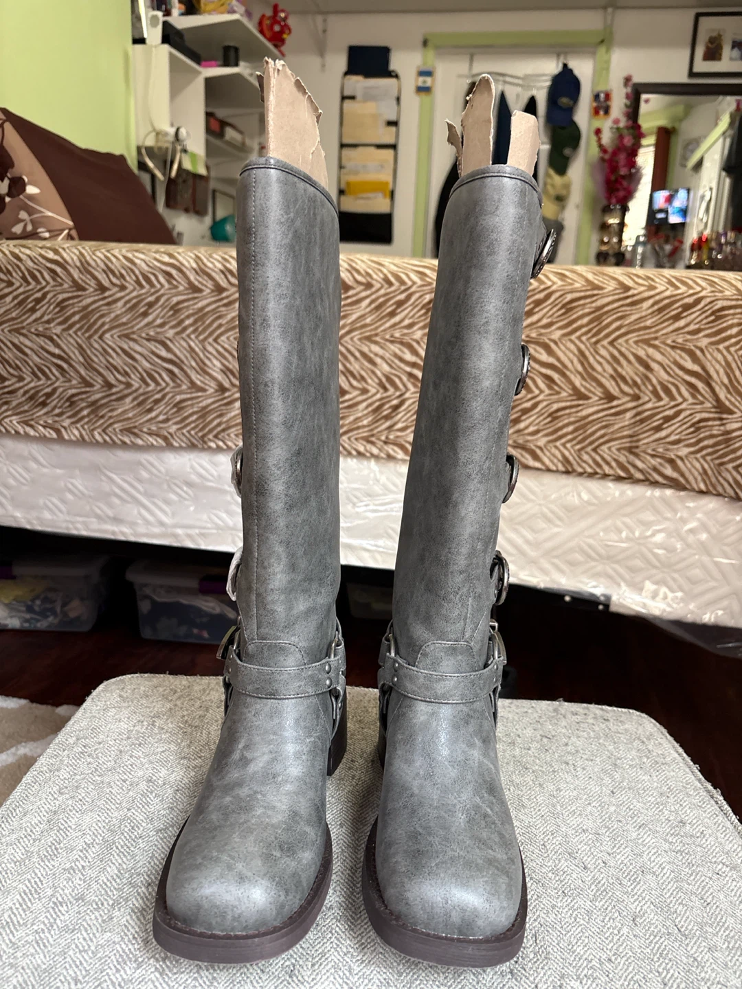 Grey Buckle Tall Boots - photo 2