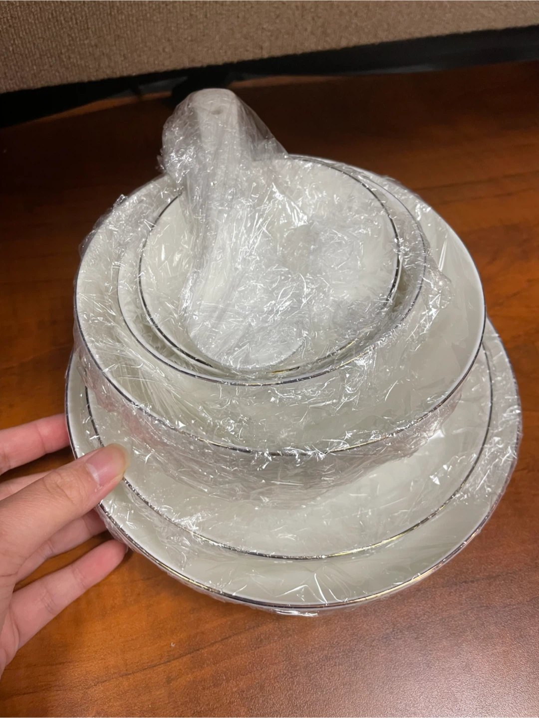 All for $5 White Bowls and Plates Set with Silver Trim - photo 2