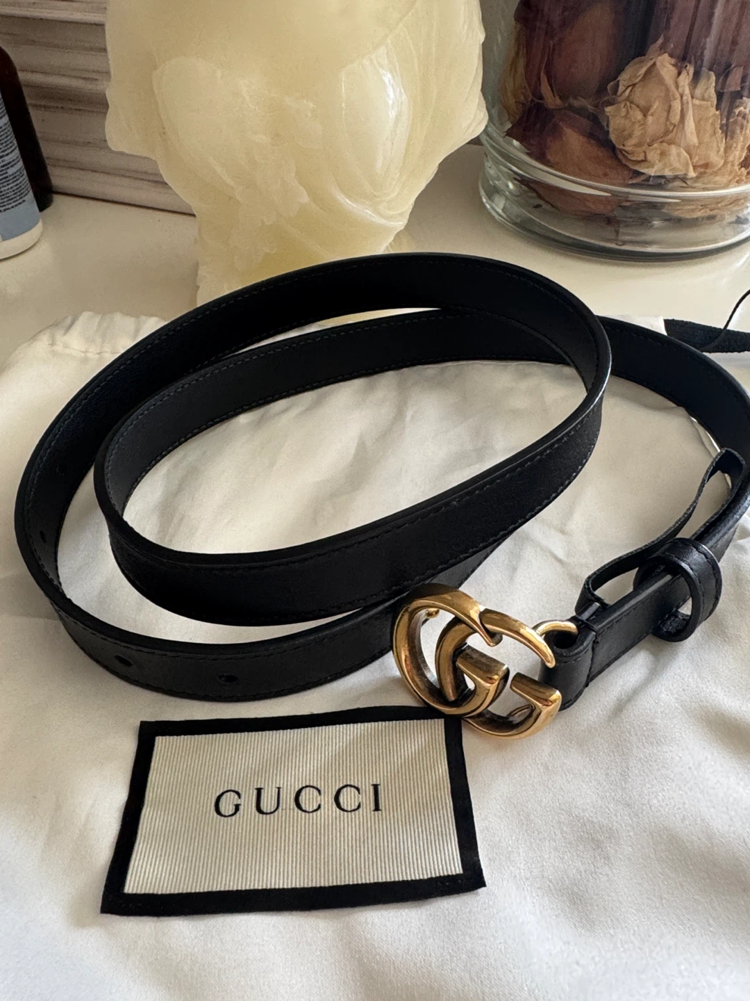 Gucci Black Leather GG Marmont Belt