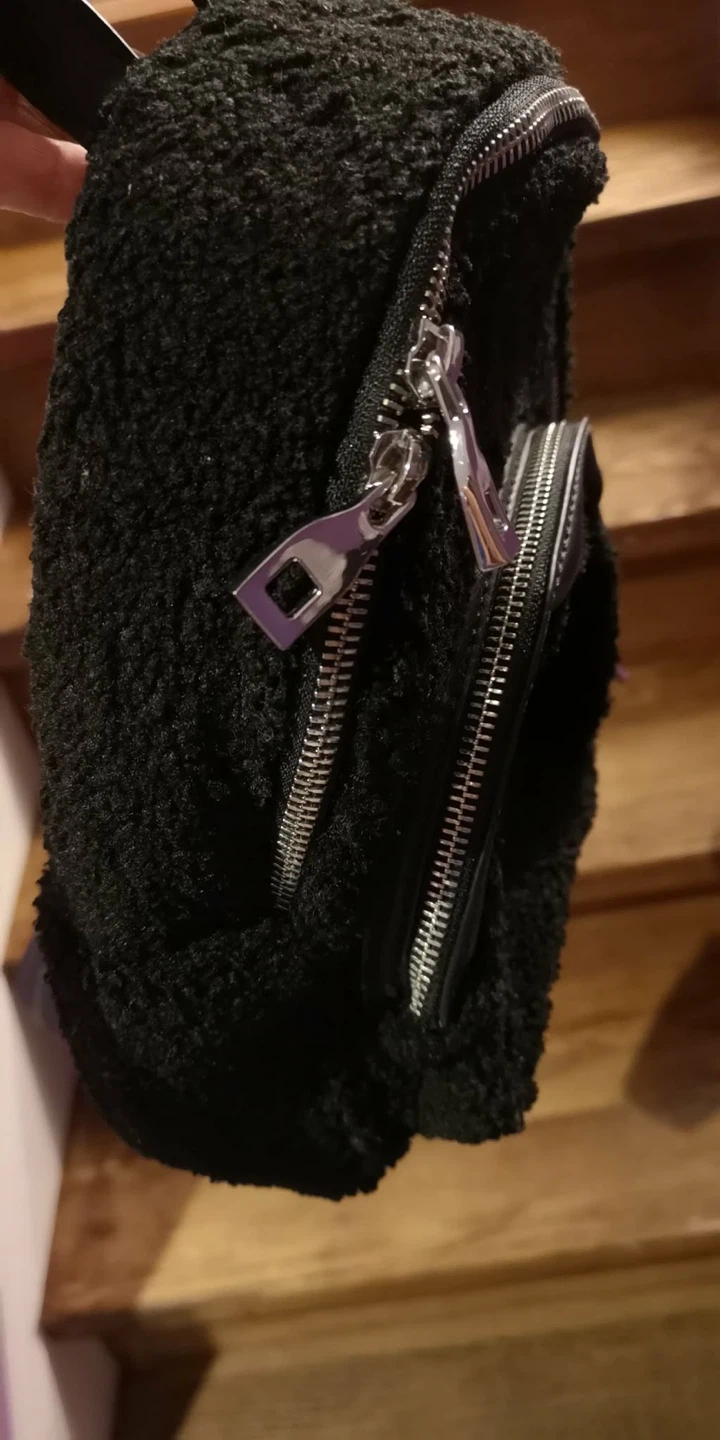 Black fuzzy backpack