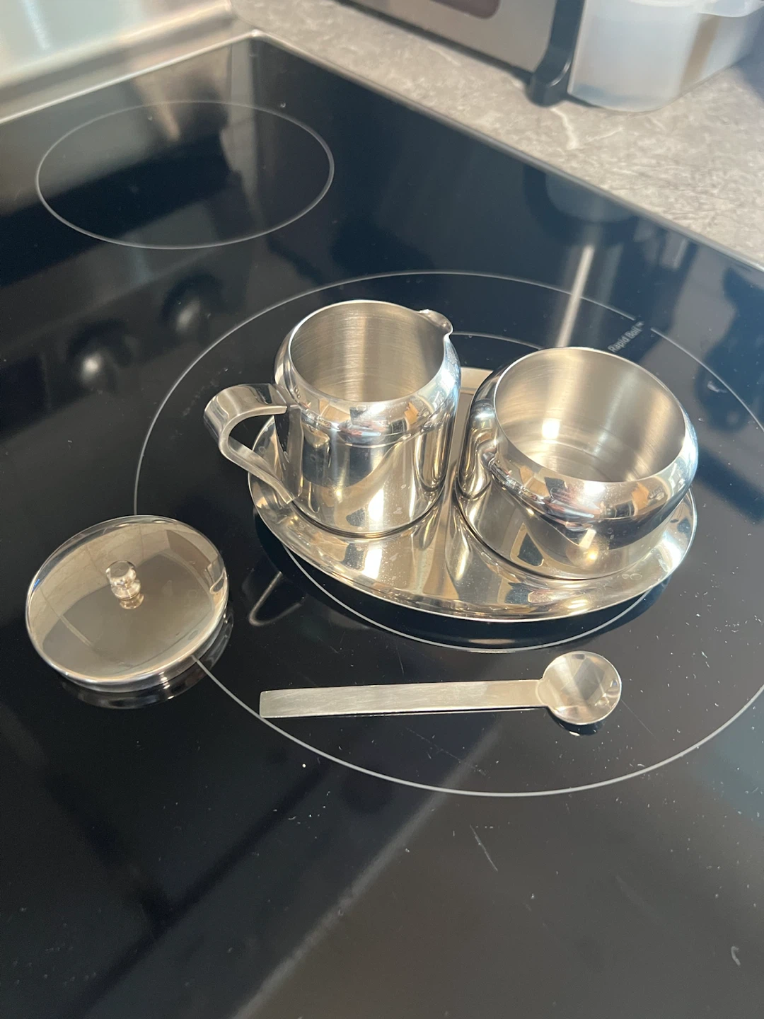 Stainless Steel Sugar Bowl and Creamer Set with Tray - photo 2