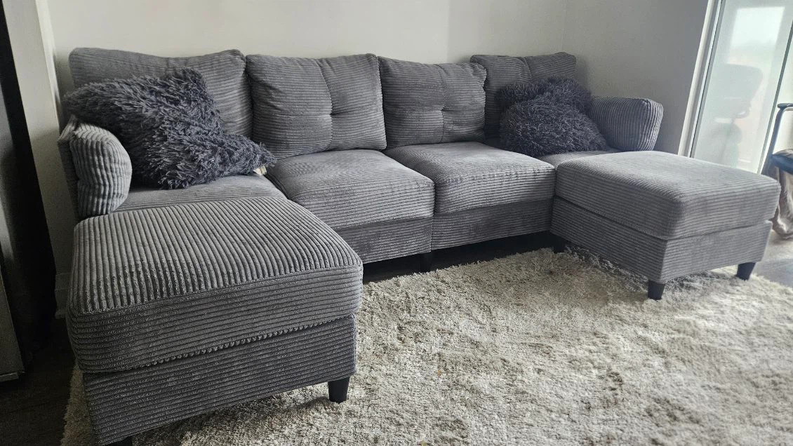 Grey Corduroy Sectional Sofa