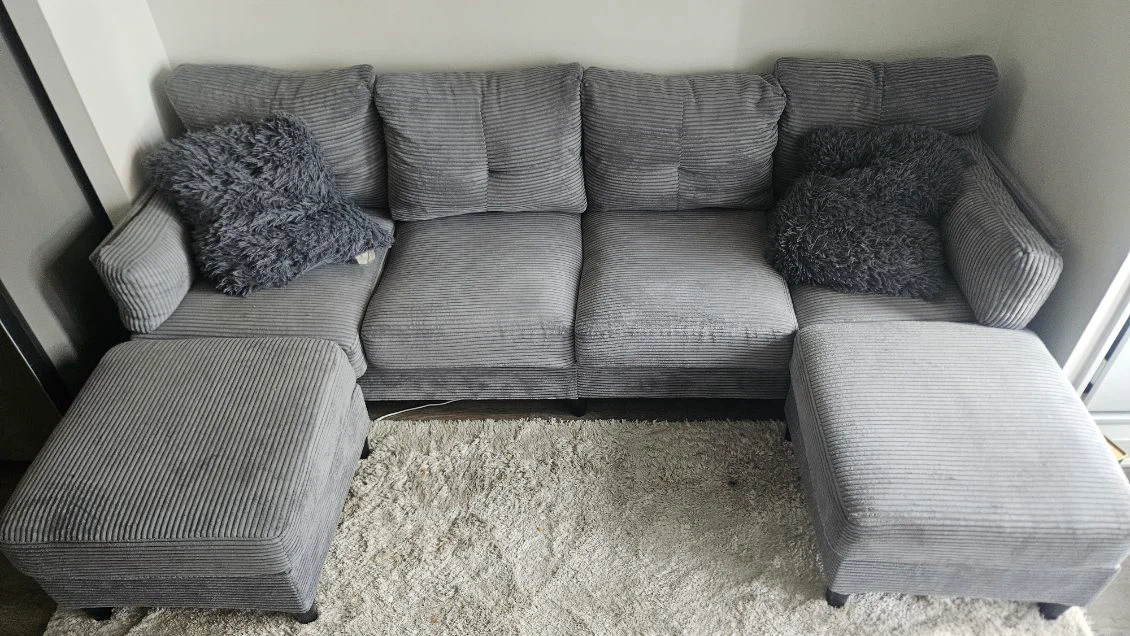 Grey Corduroy Sectional Sofa - photo 2