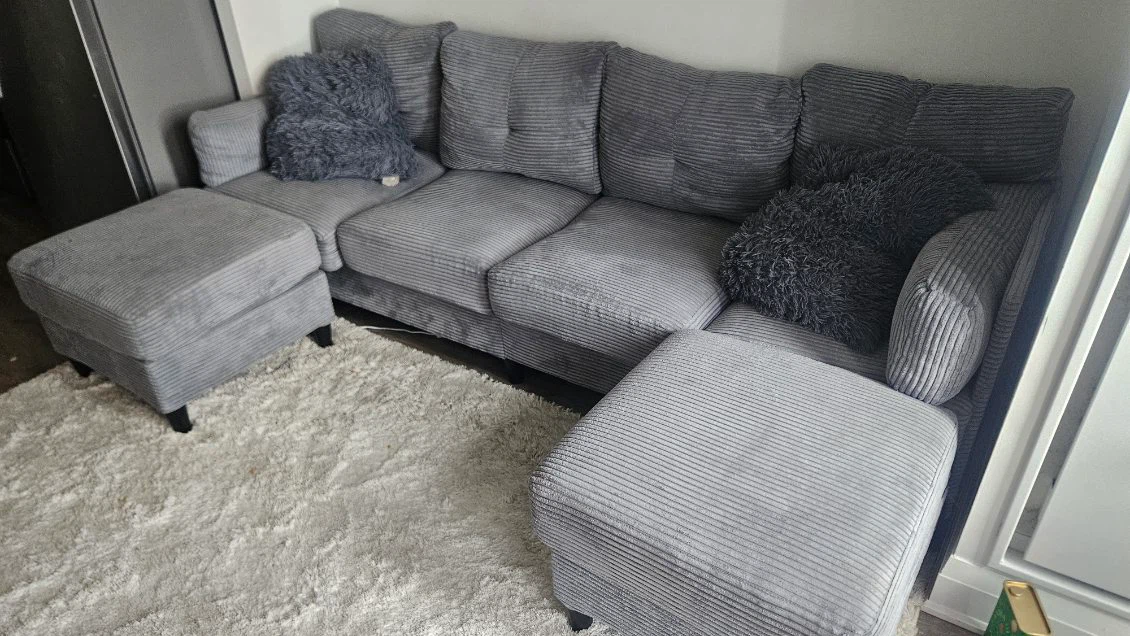 Grey Corduroy Sectional Sofa - photo 3