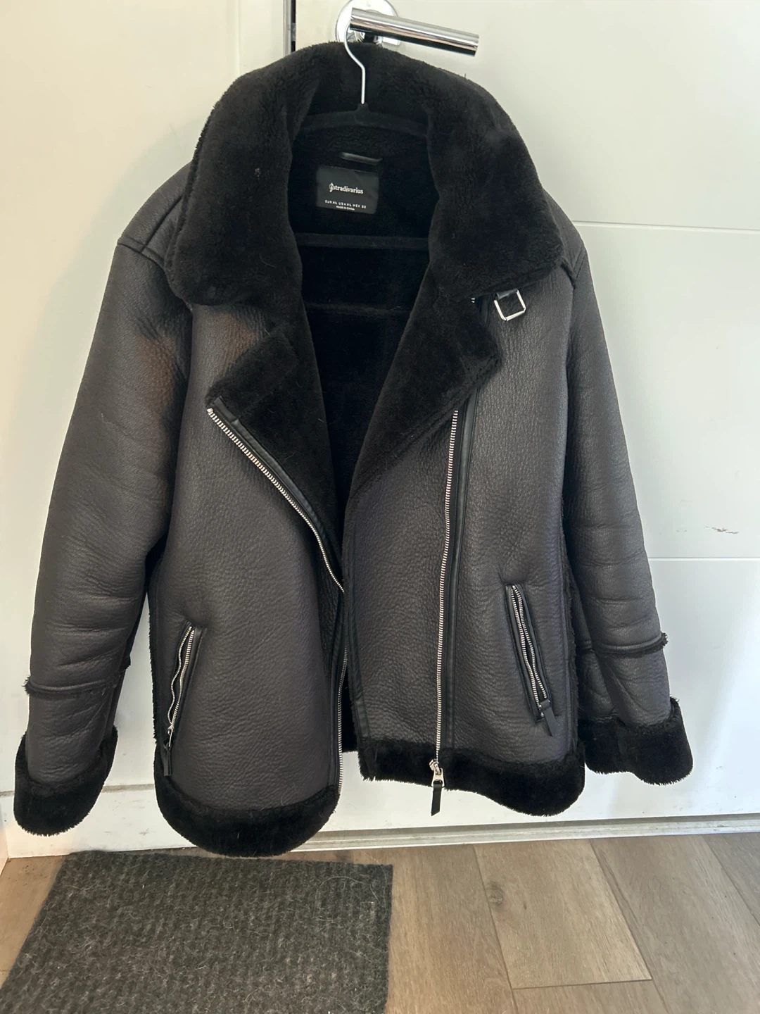 Stradivarius Black Faux Shearling Lined Aviator Jacket