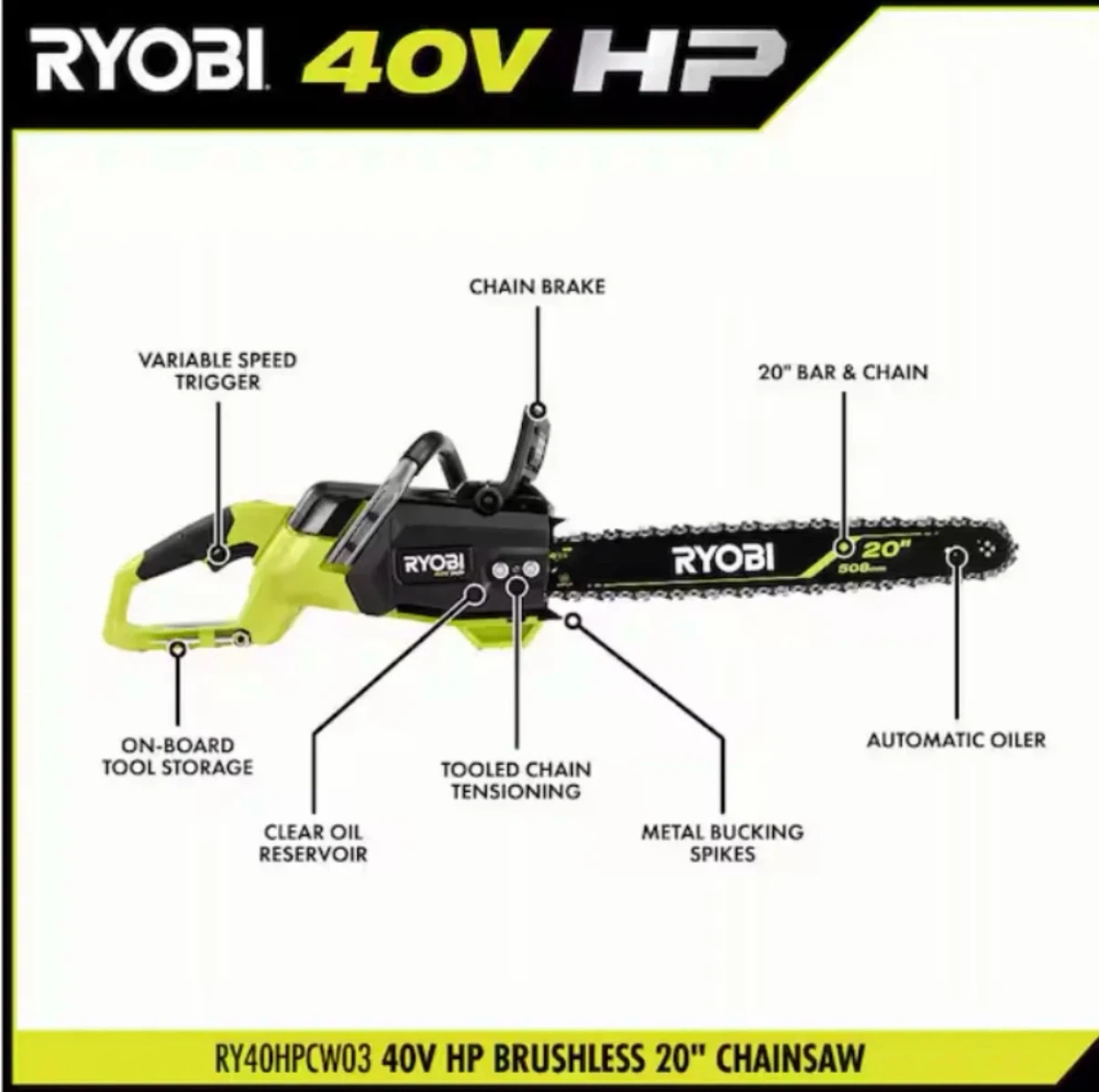 Ryobi 40V HP Brushless 20" Chainsaw Kit - photo 2