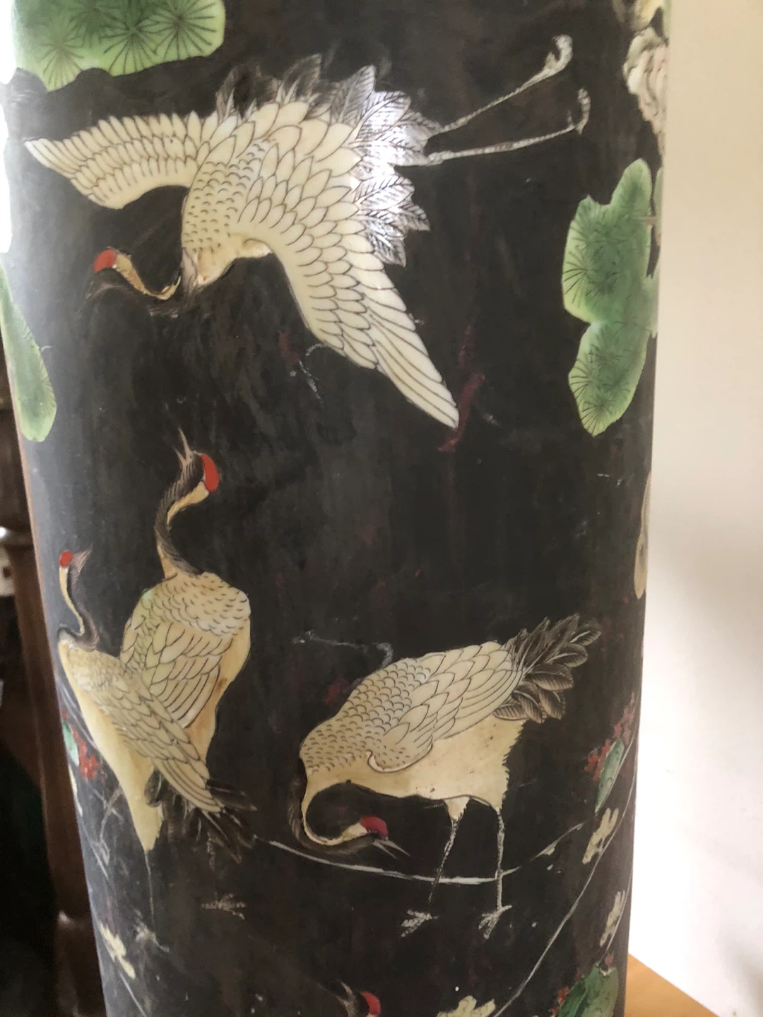 Large Ceramic Vase with Crane and Tree Design - photo 4