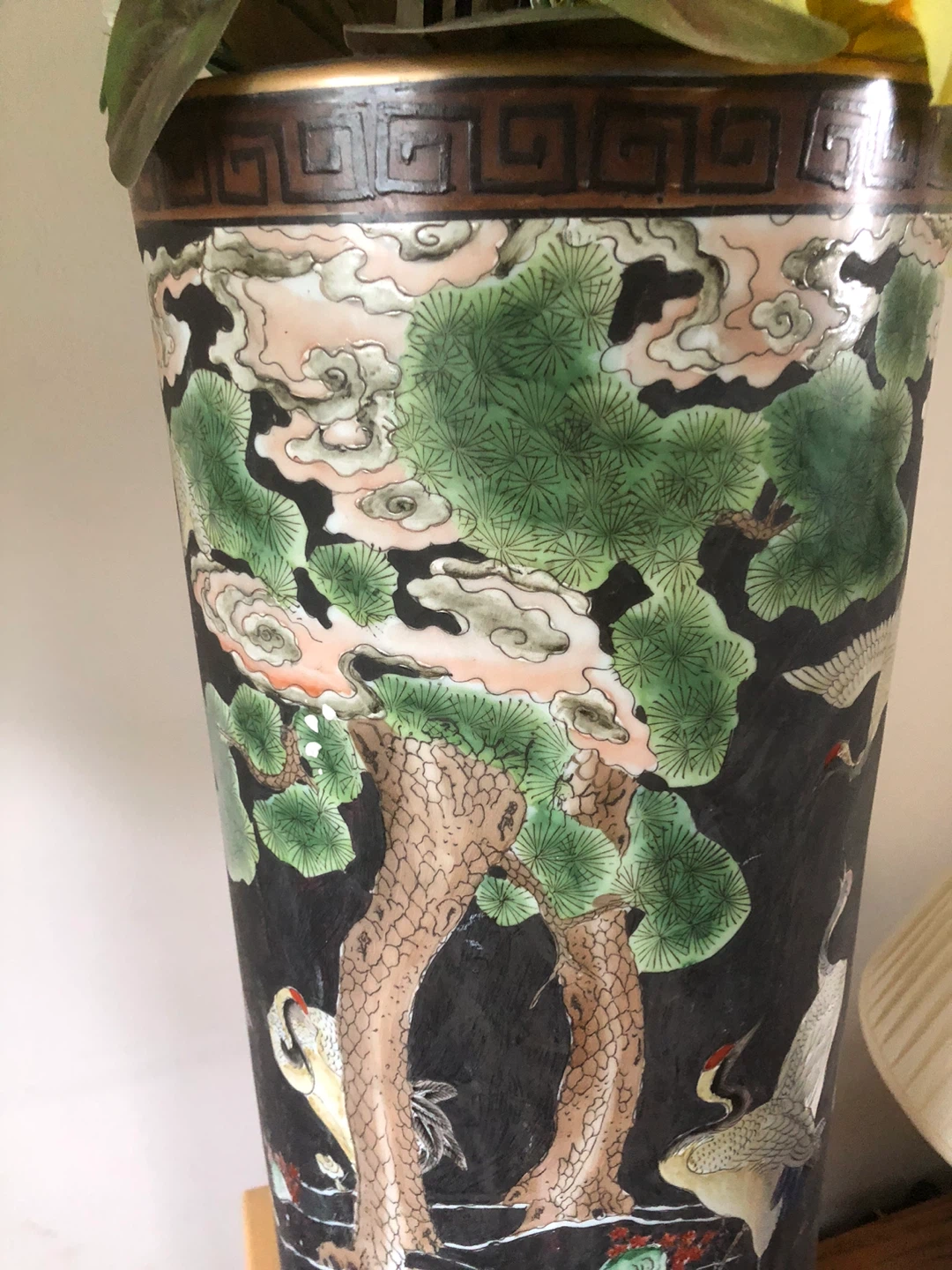 Large Ceramic Vase with Crane and Tree Design - photo 3