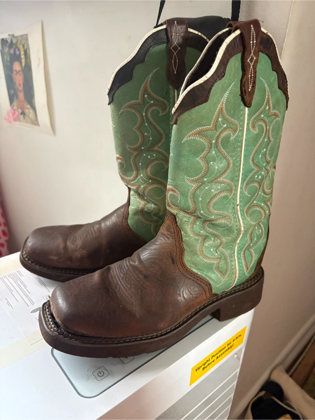 Justin Boots Cowboy Boots - Green and Brown