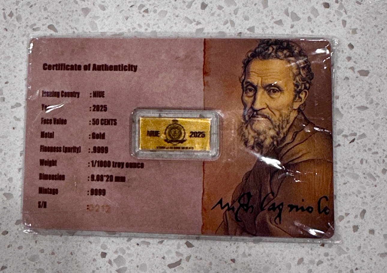 Gold Bar 1/1000 Troy Ounce Certificate of Authenticity