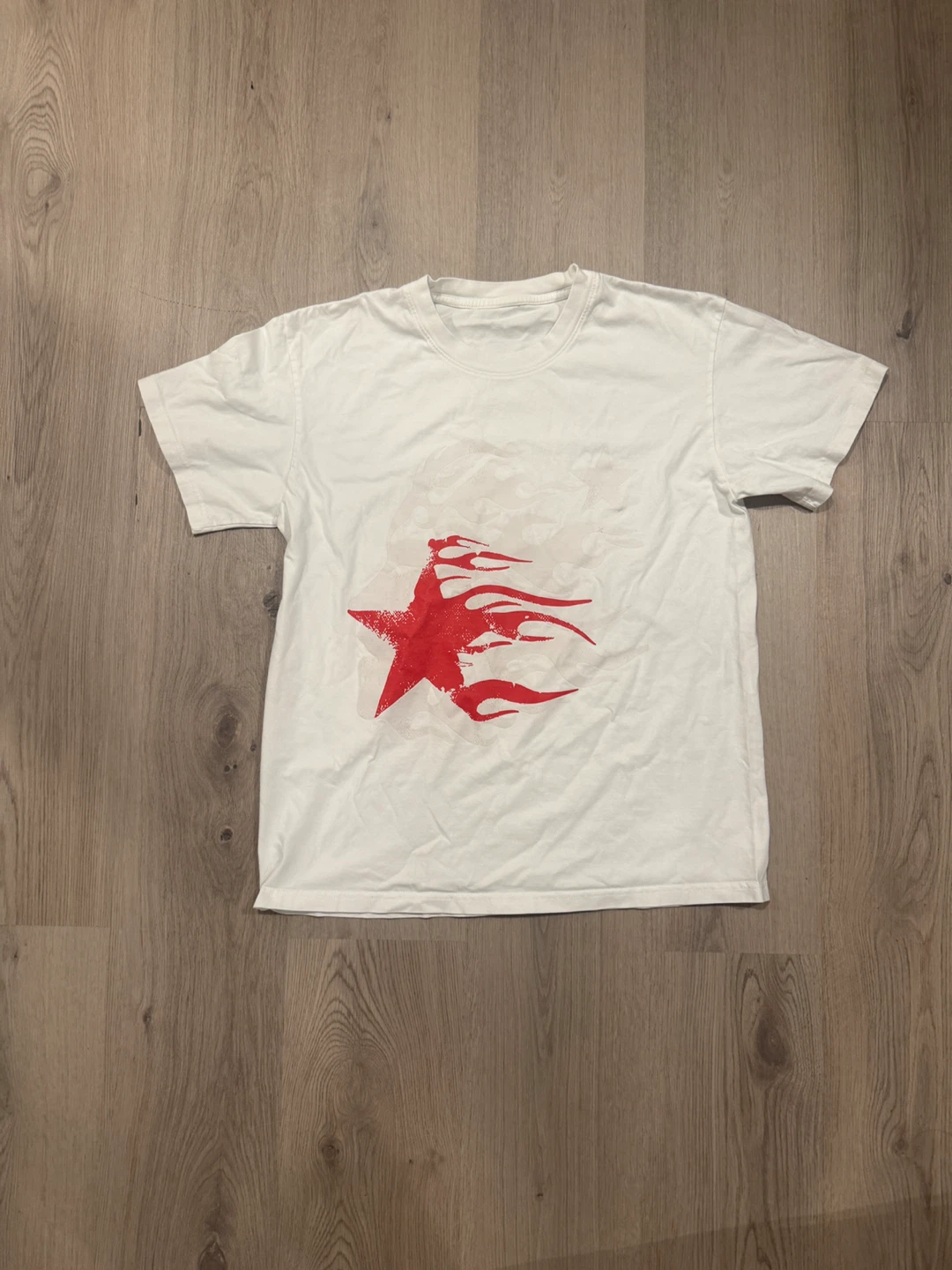 White T-Shirt with Red Star Graphic