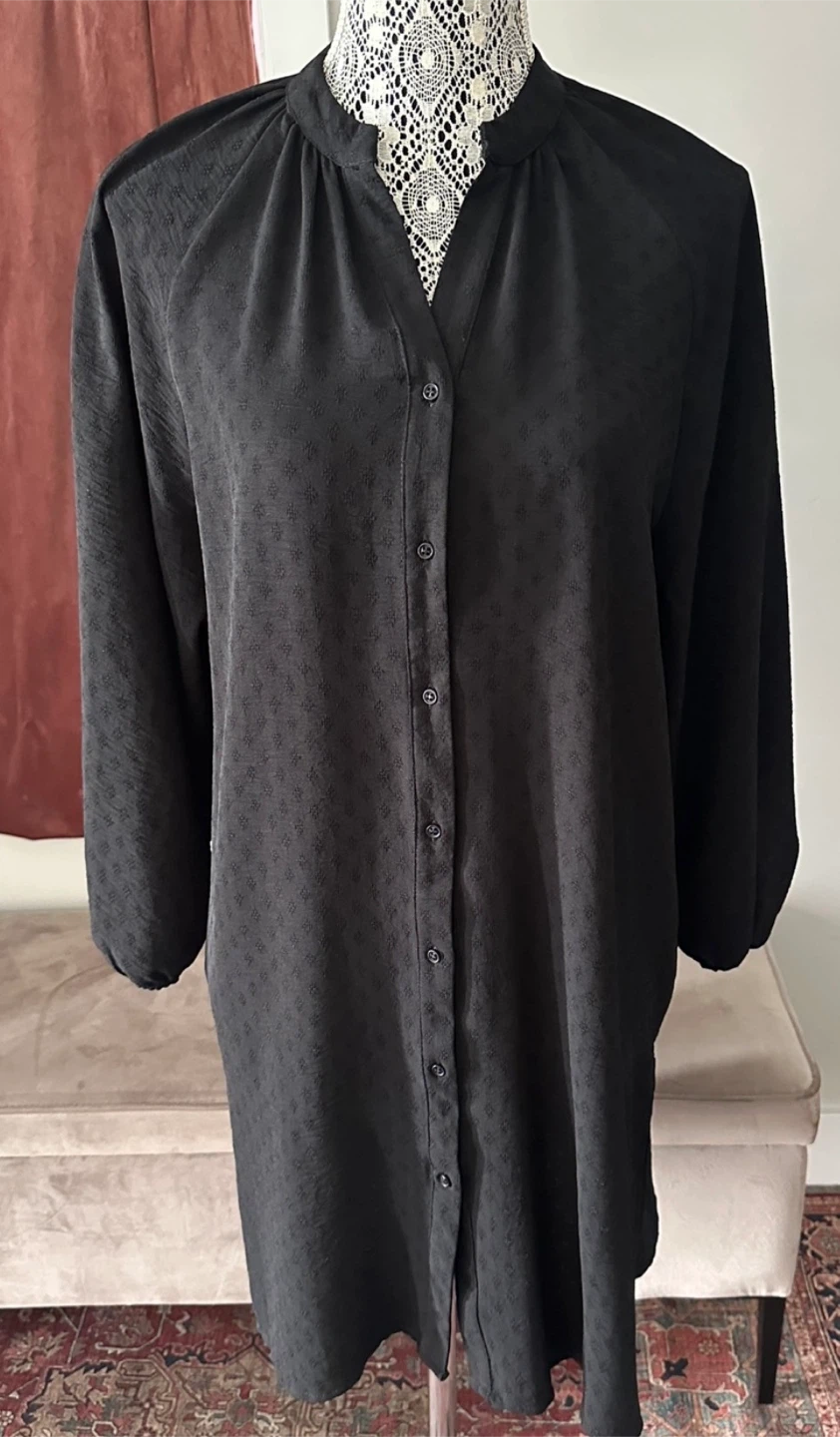 Black Button-Up Tunic Shirt /Dress - New