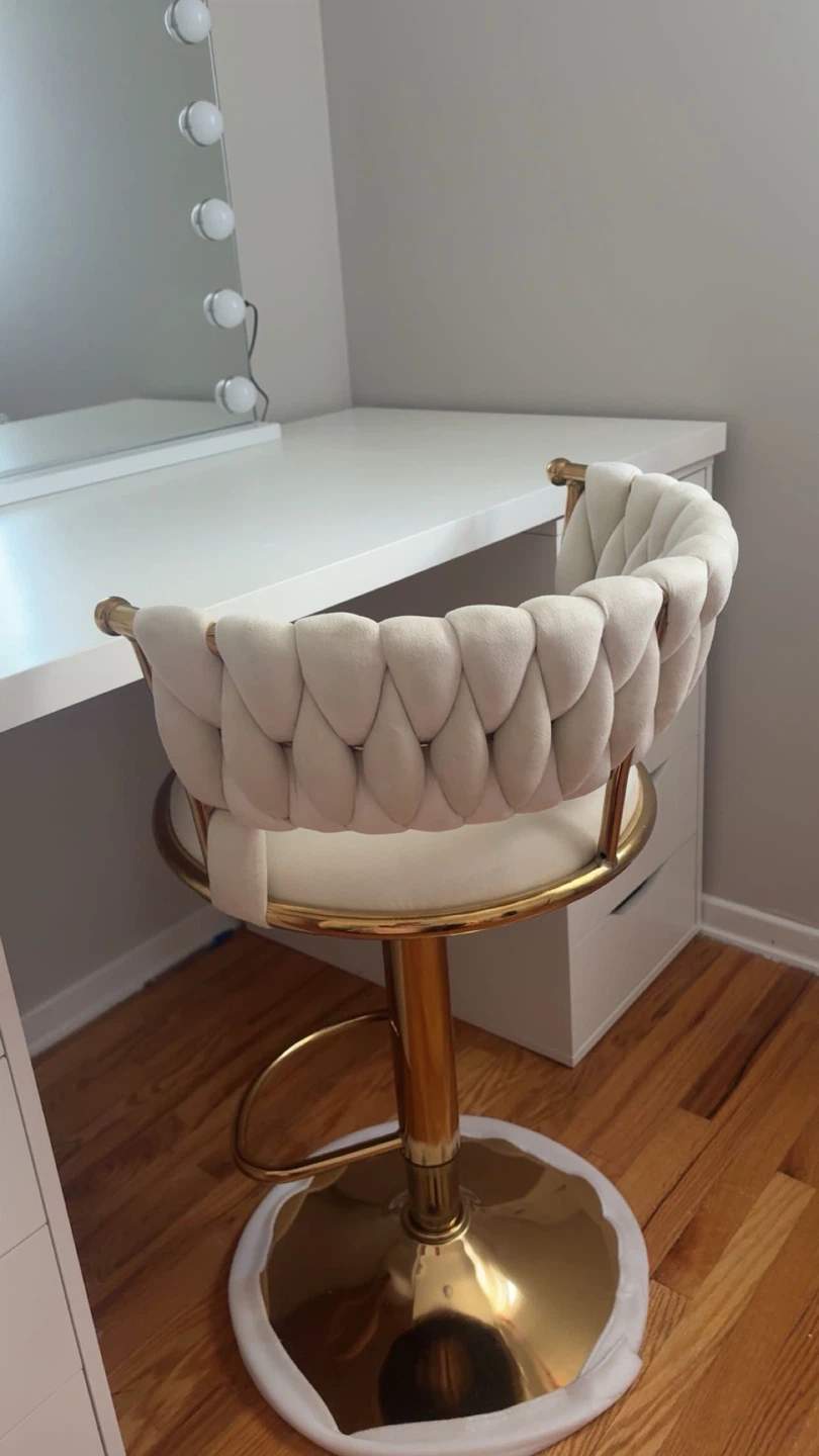 White Bar Stool with Gold Accents - photo 3