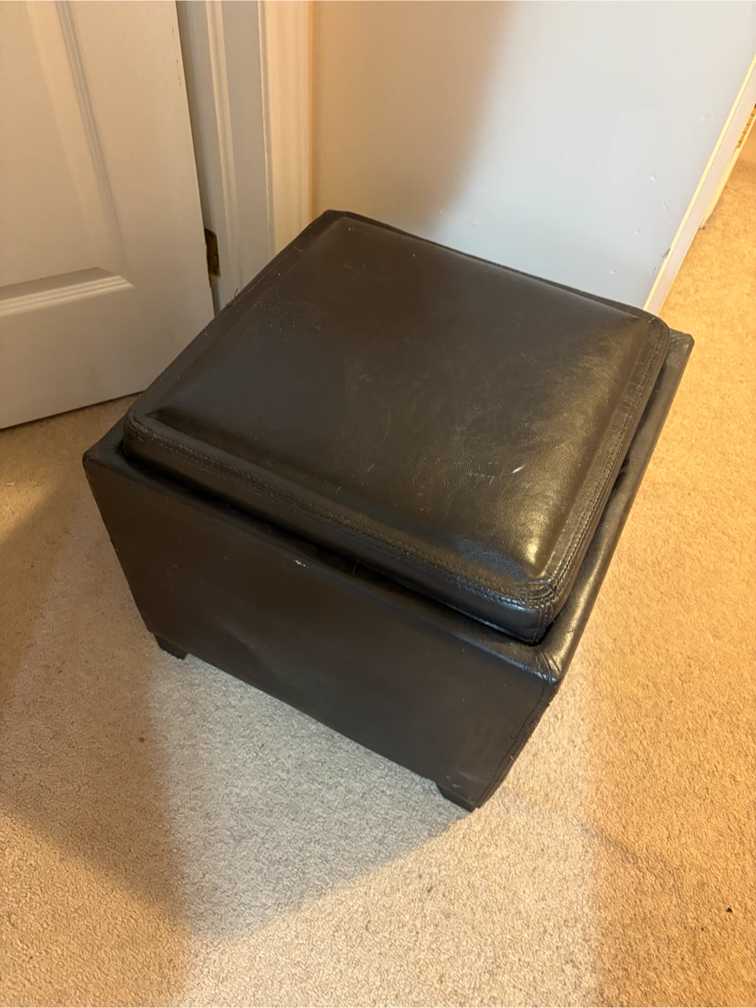 Black Faux Leather Storage Ottoman