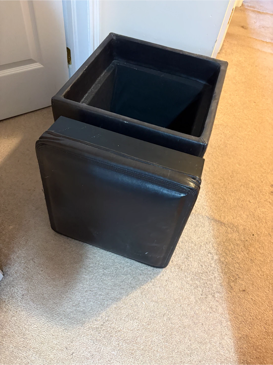 Black Faux Leather Storage Ottoman - photo 2