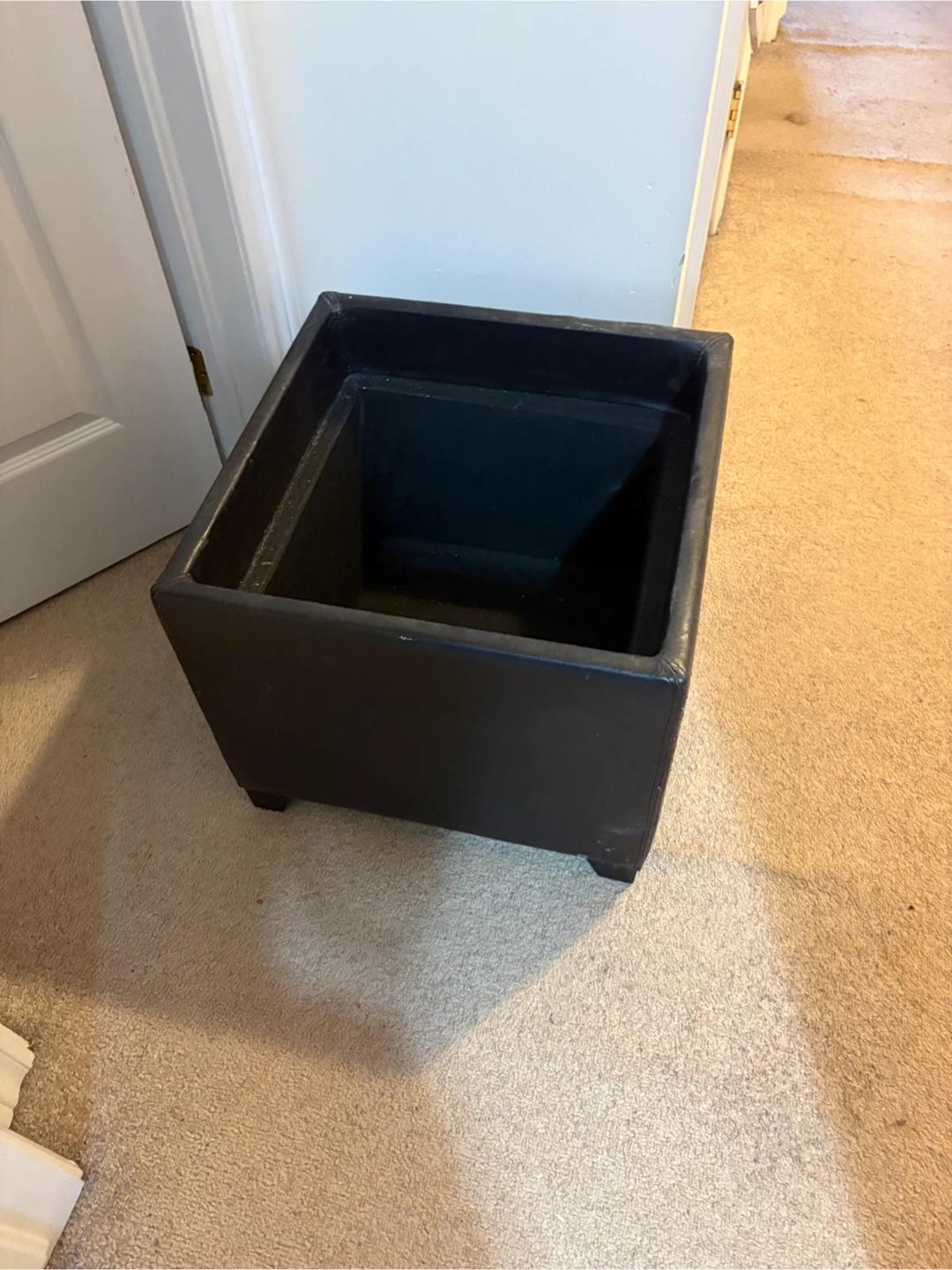 Black Faux Leather Storage Ottoman - photo 3