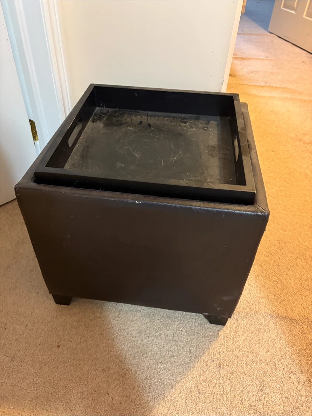 Black Faux Leather Storage Ottoman - photo 4