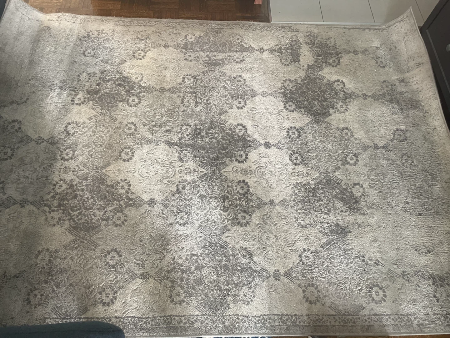 OBO! Grey/Off White Area Rug- Distressed Pattern- Like New 63x90
