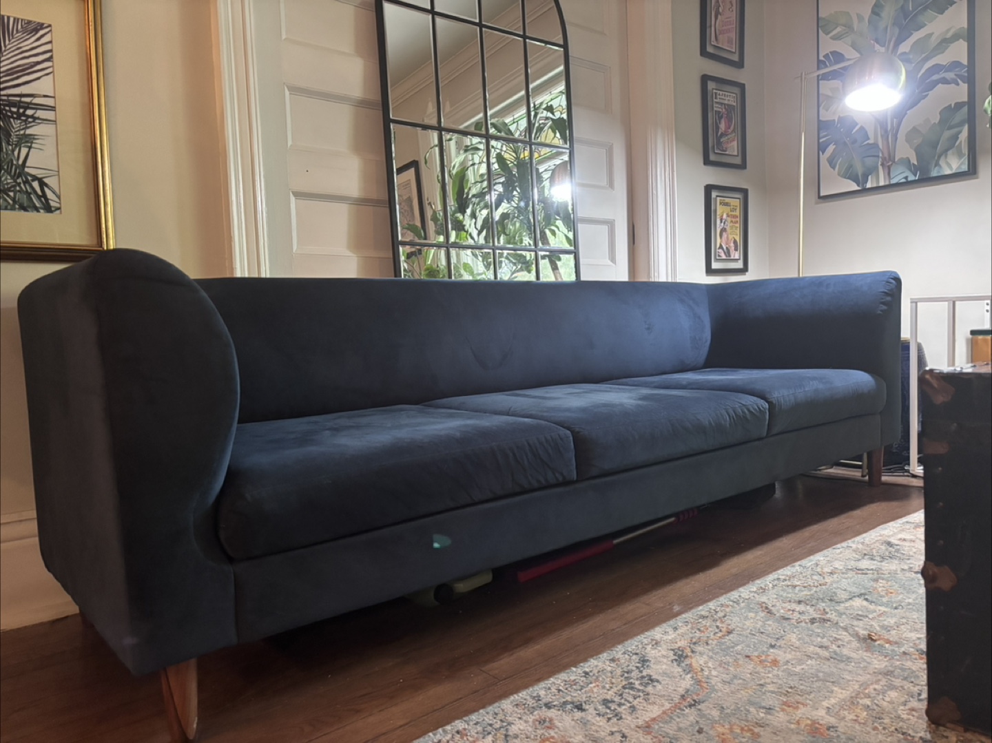 EQ3 Navy Blue Velvet Sofa