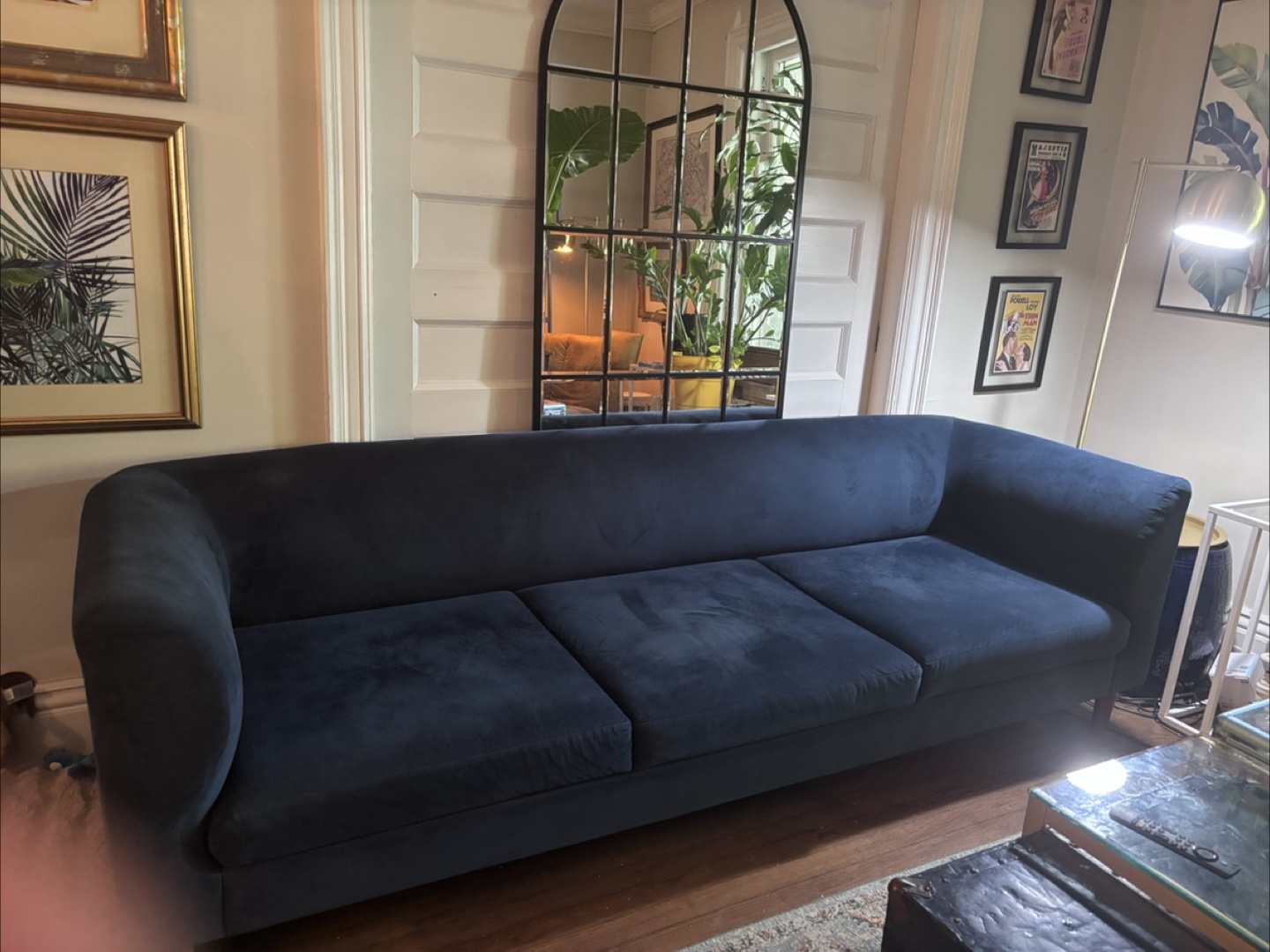 EQ3 Navy Blue Velvet Sofa - photo 2