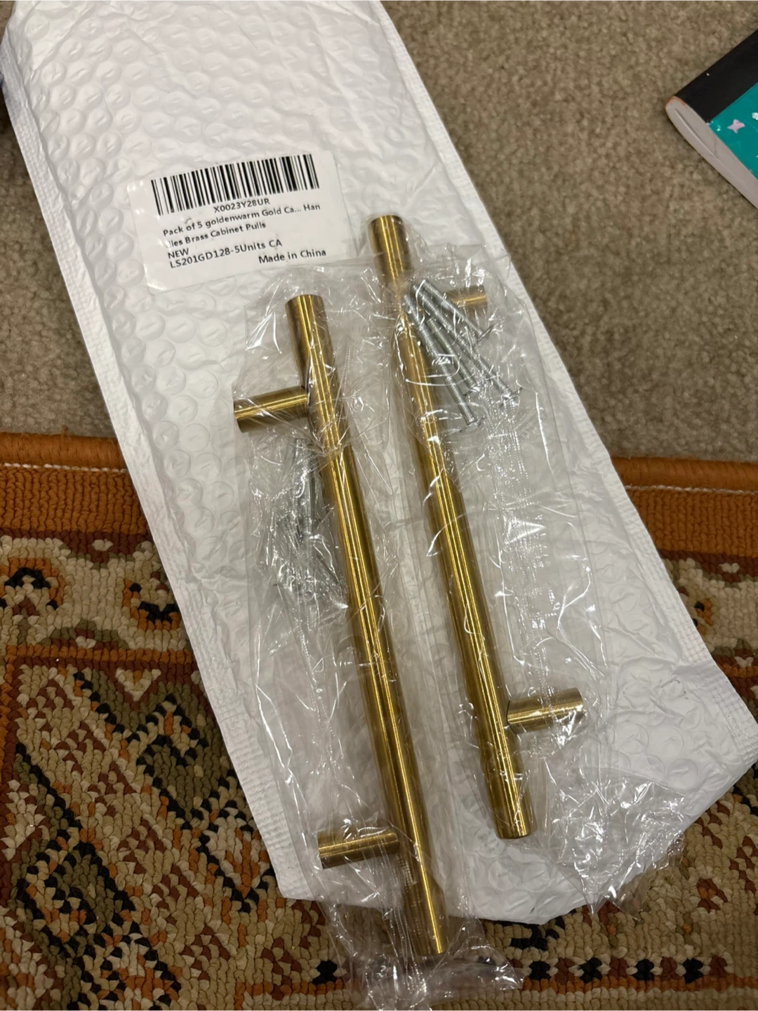 2 Gold Warm Brass Cabinet Pulls / Resin Tray Handle