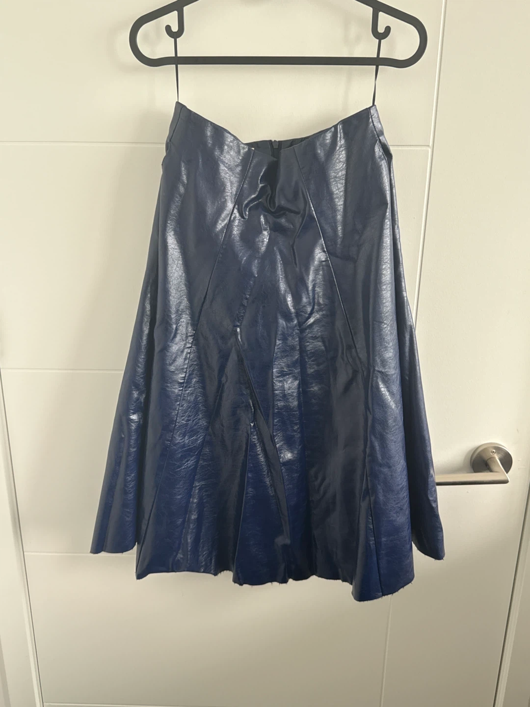 Designer Brand Wubian Blue Faux Leather A-Line Skirt