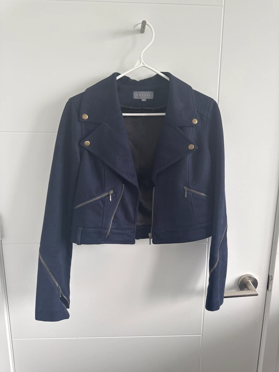 SHEIKE Navy Blue Suede Moto Jacket