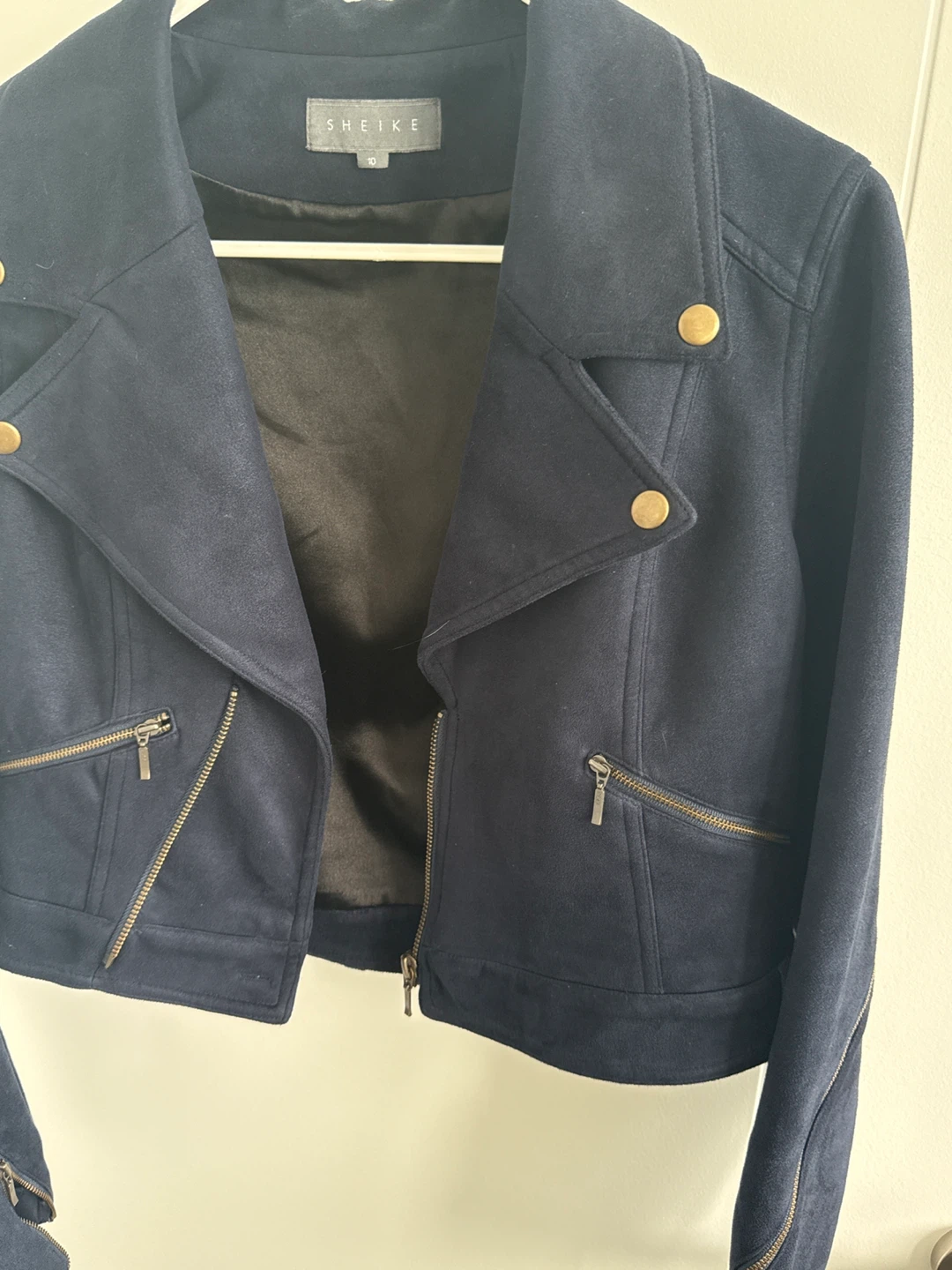 SHEIKE Navy Blue Suede Moto Jacket - photo 3