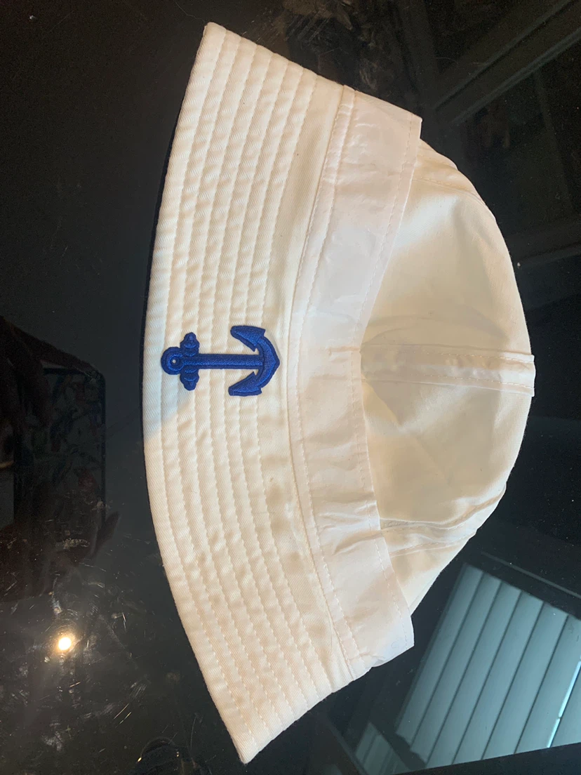 White Sailor Hat with Anchor Emblem