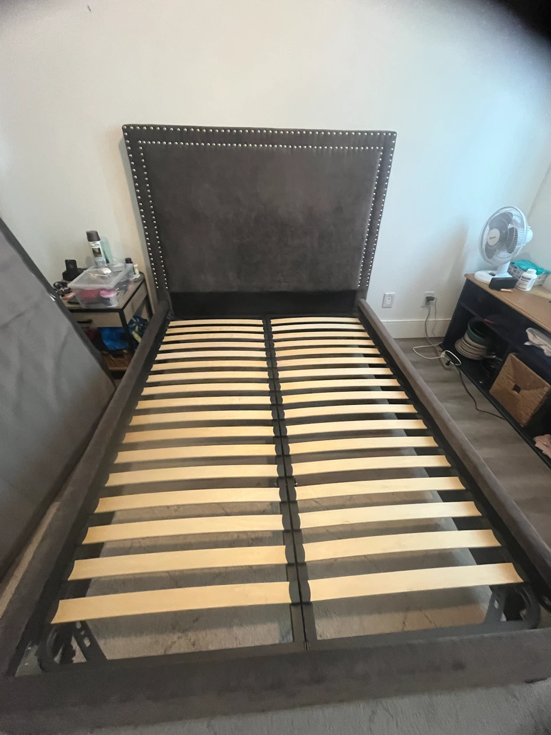 Grey Upholstered Double Bed Frame with Tufted Headboard - photo 2